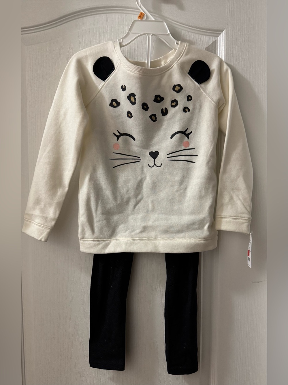 2-Piece Cat Fleece Pullover Top & Glitter Legging Set